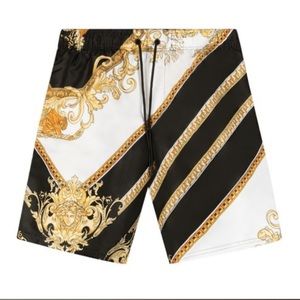 Versace Swim Trunks size 6 black, gold and white Medusa NWT